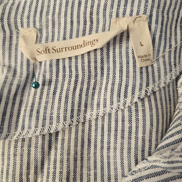 Soft Surroundings Womens Lagenlook Linen WhiteBlue Stripe Button Down Dress Sz L - Picture 6 of 10